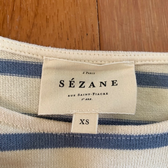 Sezane Mariniere Vintage Blue Ecru Stripe Top XS - Picture 4 of 4